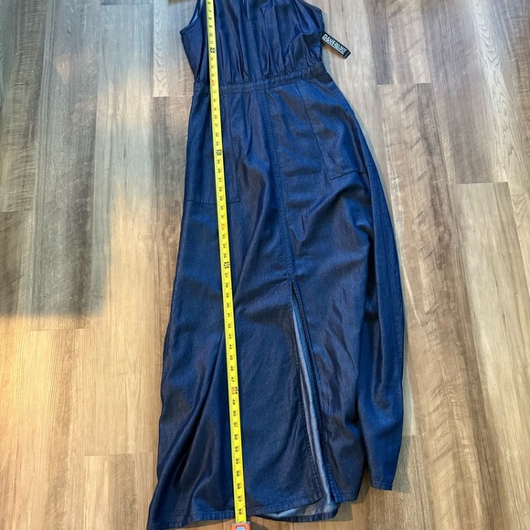 New York & Co Dress Women M Navy Sleeveless Pocket Cotton Sateen Long Maxi NWT - Picture 9 of 12